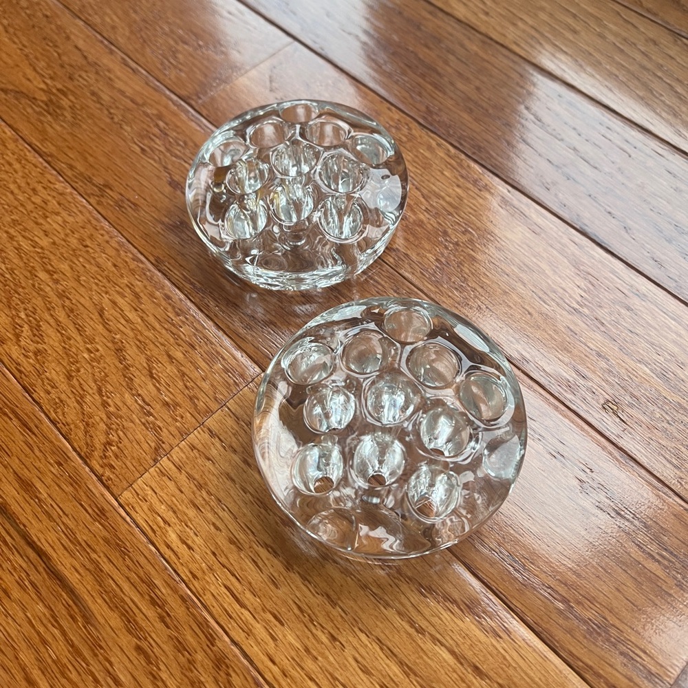 2 Clear Glass Vintage Flower Frogs. 3 inches 11 holes